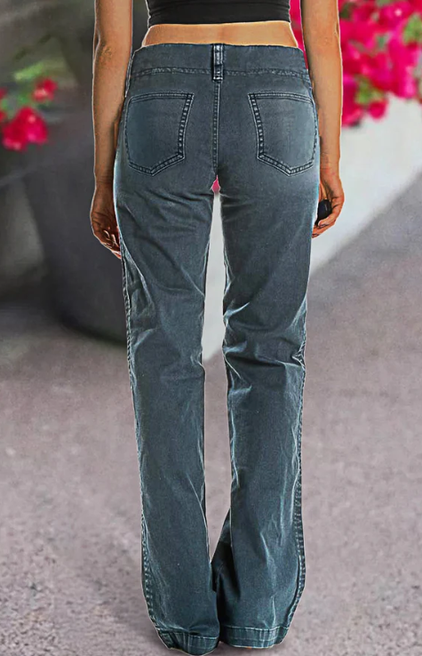 Double Button Mid   Waist Straight Leg Pants