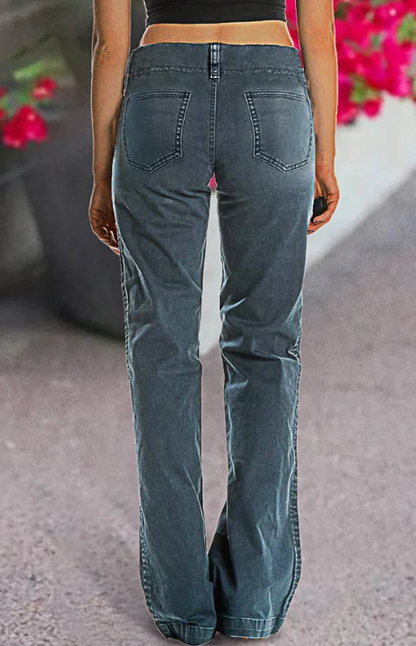 Double Button Mid   Waist Straight Leg Pants
