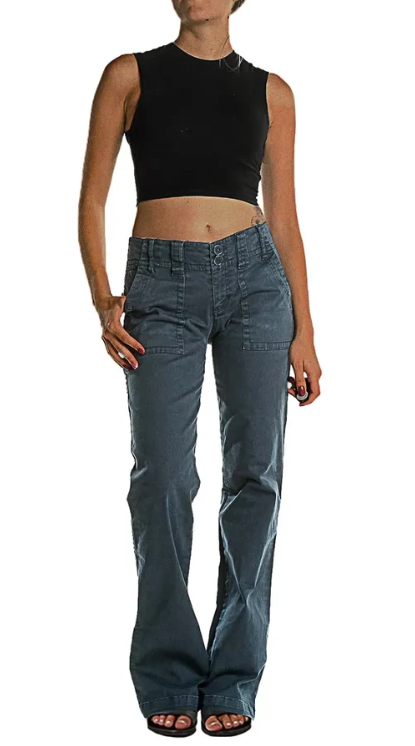 Double Button Mid   Waist Straight Leg Pants