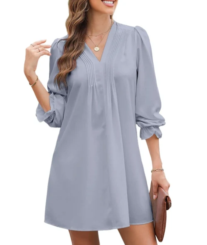 Women’s Casual V-   Neck A-Line Dress –   Ruffle Sleeve Pleated   Flowy Midi Dress
