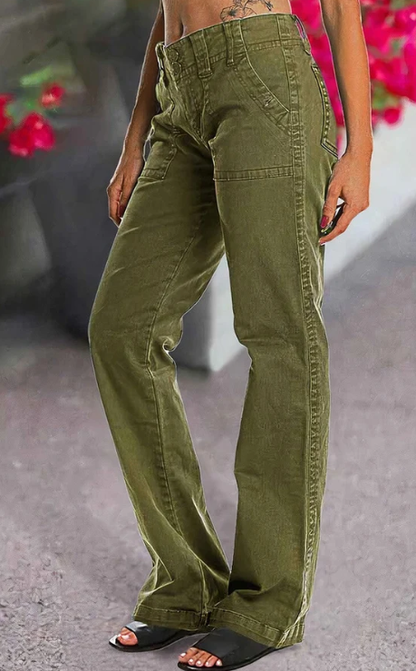 Double Button Mid   Waist Straight Leg Pants