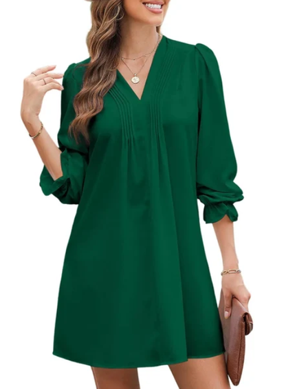 Women’s Casual V-   Neck A-Line Dress –   Ruffle Sleeve Pleated   Flowy Midi Dress
