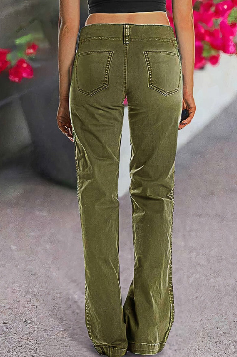 Double Button Mid   Waist Straight Leg Pants