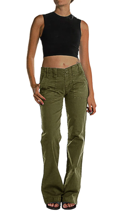 Double Button Mid   Waist Straight Leg Pants
