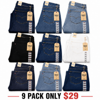 Jeans-9-PACK ONLY $29-Black+Dark Navy+Dark Blue+Medium Blue+Washed Blue+Light Blue+Gray+Charcoal+White